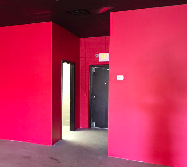 workplace painting, red and black contrast