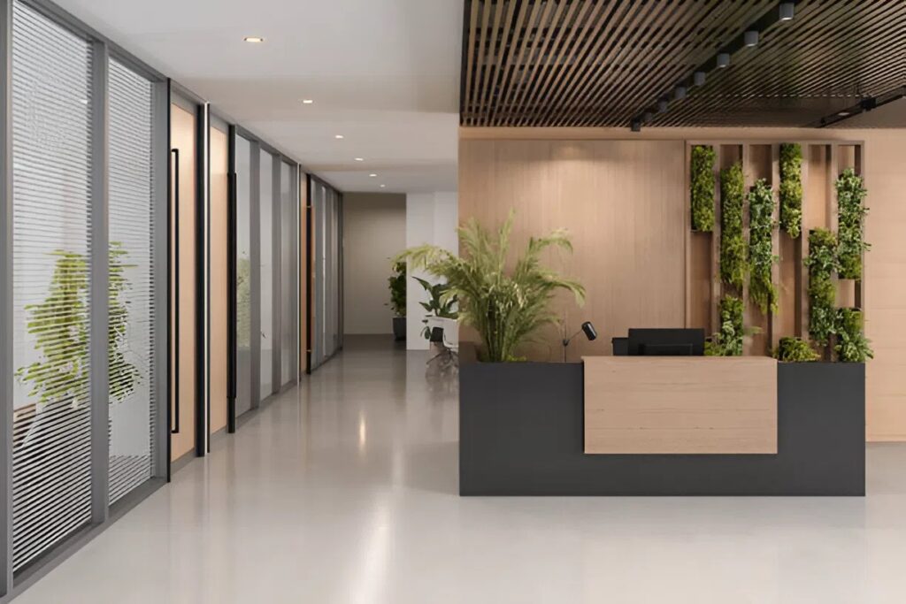 Modern office reception repainted by a professional painting company in Dublin, OH