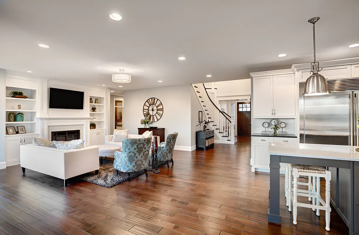 Living room featuring fresh neutral walls and crisp white trim finished by a painter in Grove City, OH