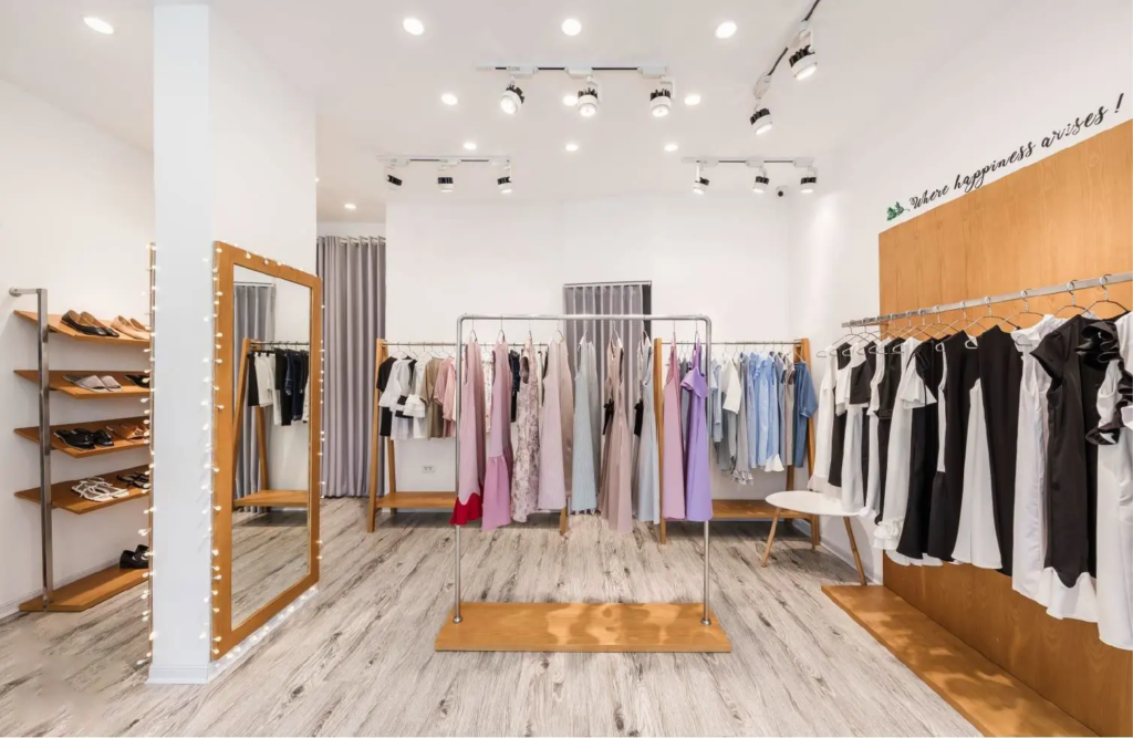 Retail interior with smooth white wall finishes and wood detailing by a painting company in Bexley, OH