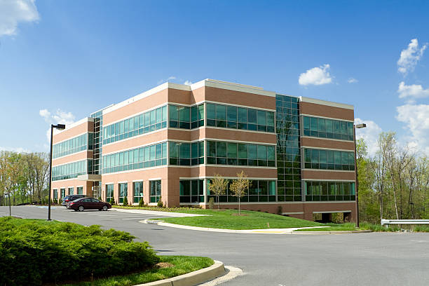 Freshly painted commercial office building exterior with clean modern finishes by a painter in Dublin, OH