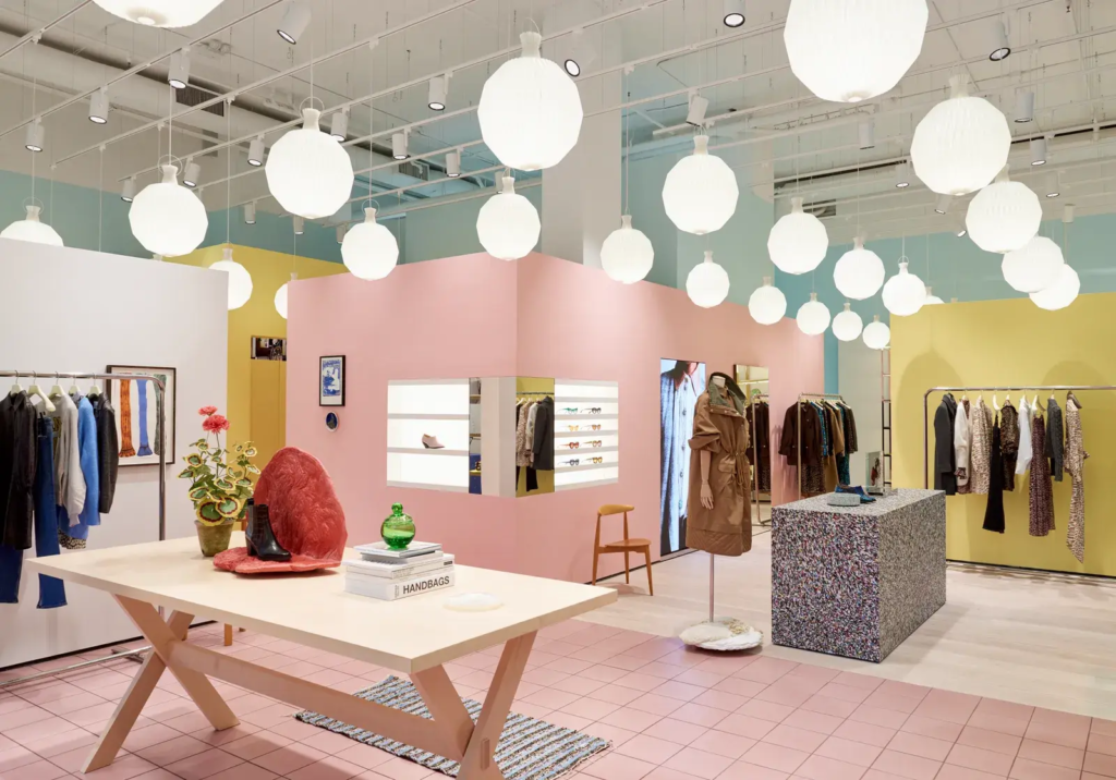 Retail interior with pastel pink walls and smooth modern finishes by a painter in Westerville, OH.