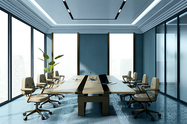 Office interior with blue-gray walls and detailed white trim by a painter in Westerville, OH.