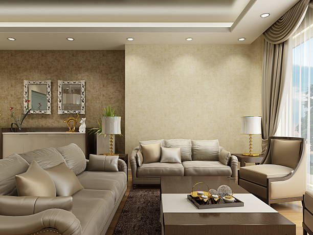 Living room with neutral wall colors and satin finishes by a house painter in Grandview, OH.